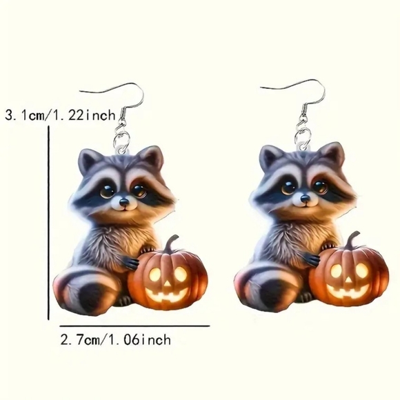 NEW Charming Raccoon and Pumpkin Acrylic Dangle Earrings - Picture 5 of 5